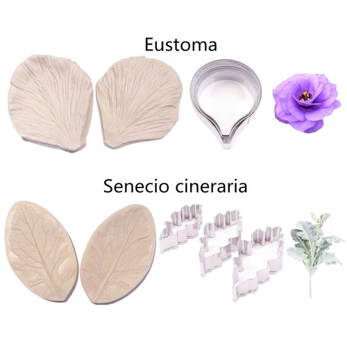 16set Gum Paste Flower Tools Kit- 8set Flower Silicone Mold and 8set Stainless Steel Fondnat Cutter Gumpaste Cookie Cutter Sugarcraft Making tools for Wedding,Birthday Cake Decorating