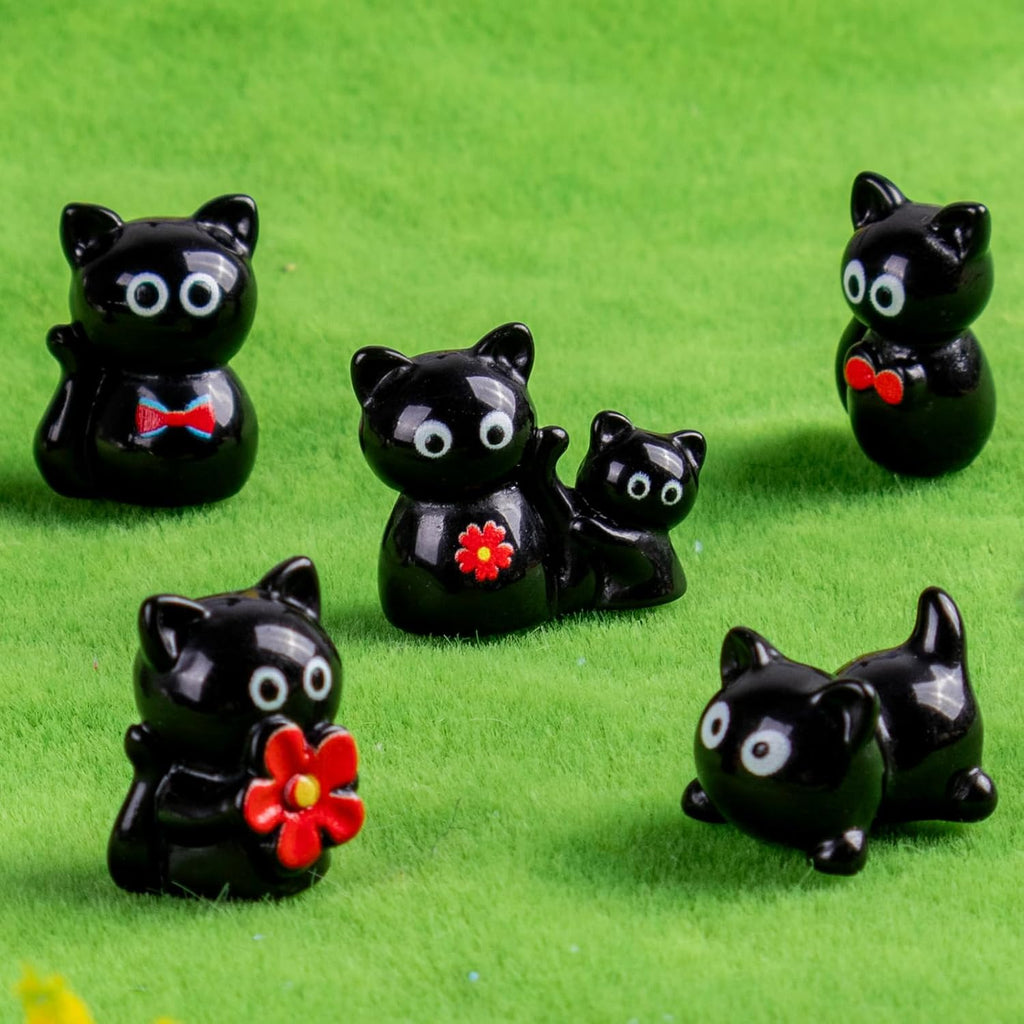 Skiennix Mini Resin Black Cat Figurines - 36 Pcs Tiny Animal Figures for Fairy Garden Decor