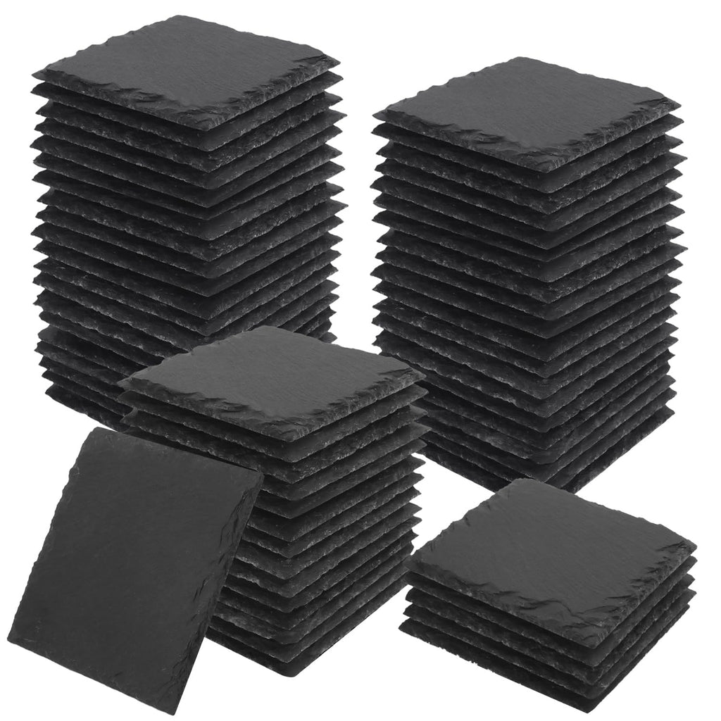 60 Pack 4 Inch Square Slate Coasters,Coasters for Drinks, Black Stone Coaster with Anti-Scratch Bottom, Ideal for Home Decor, Bar, Housewarming Gifts, and Laser Engraving KUKLIPJIM