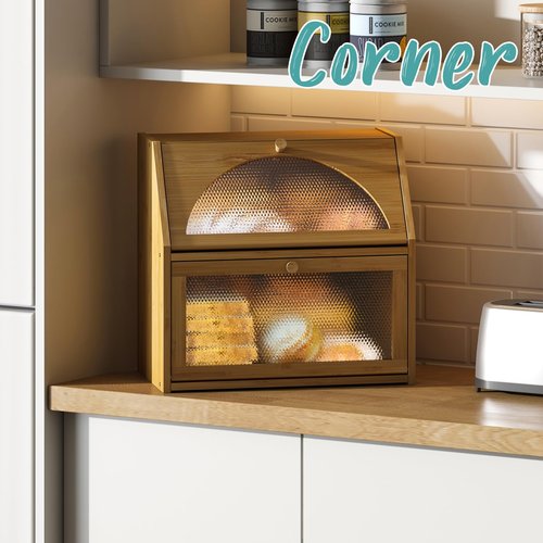 Vriccc Extra Large Bread Box for Kitchen Counter, Bamboo Wood Double Layer Bread Box for Kitchen Counter, Wooden Capacity Bread Storage Bin