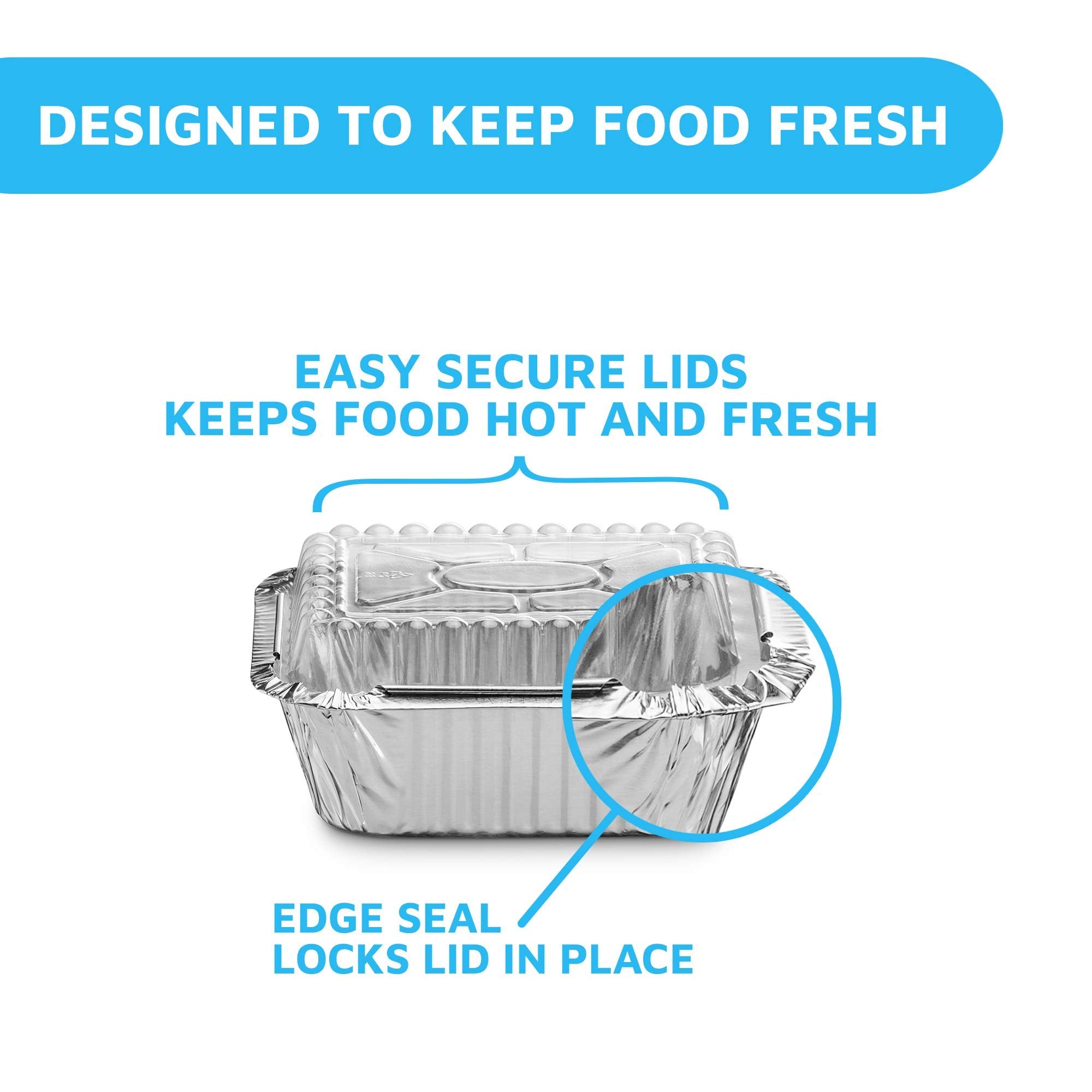 MontoPack Disposable Takeout Pans with Clear Lids | 1lb Capacity Aluminum Foil Food Containers with Strong Seal for Freshness & Spill Resistance | Eco-Friendly & Recyclable | 50-Pack of 5x4” Drip Pan