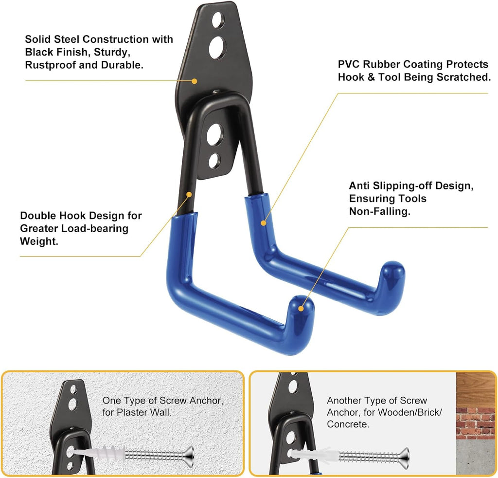 Steel Garage Hooks - Heavy Duty Wall Tool Organizer | 10 Pack Storage Hangers for Ladders & Garden Tools