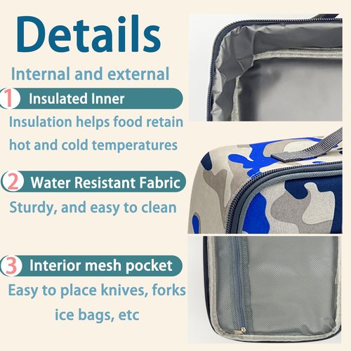 Kulle Camo Lunch Box for Boys, Insulated Space Theme Lunch Bag, Thermal Reusable Lunchbox for Kids, School, Outdoor - Washable & Leakproof