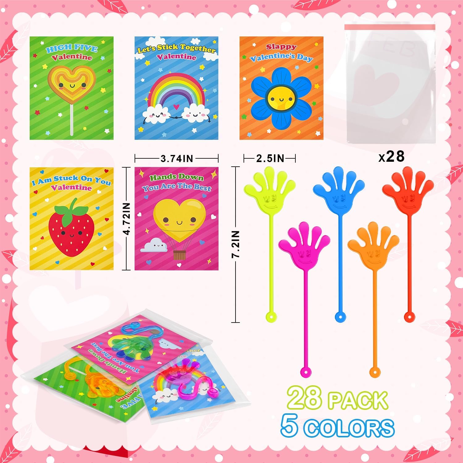 Valentine's Day Gifts for Kids | 28-Pack Slappy Hands Toys with Exchange Cards - Fun Non-Candy Classroom Favors