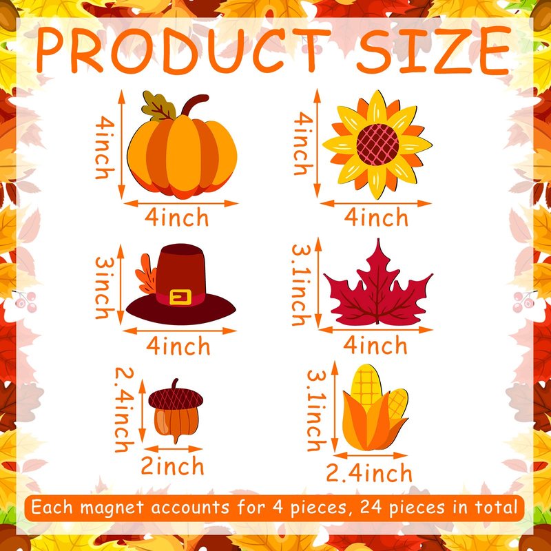 Tallew 24 Pcs Fall Refrigerator Magnets Fall Theme Car Decals Holidays Magnetic Stickers Pumpkin Autumn Leaves Acorn Decoration Autumn Harvest Decoration Fall Theme Thanksgiving Decoration(Null)