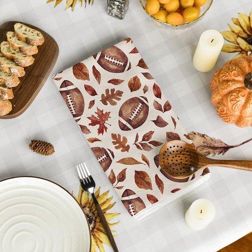 Artoid Mode Maple Leaves Football Kitchen Towels Dish Towels, 18x26 Inch Bowknot Fall Flower Thanksgiving Decoration Hand Towels Set of 2