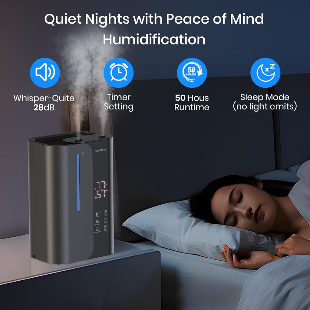 OGACFO 5L Smart Air Humidifier - Top Fill Design, 50H Runtime, Quiet 28 dB for Bedroom & Nursery