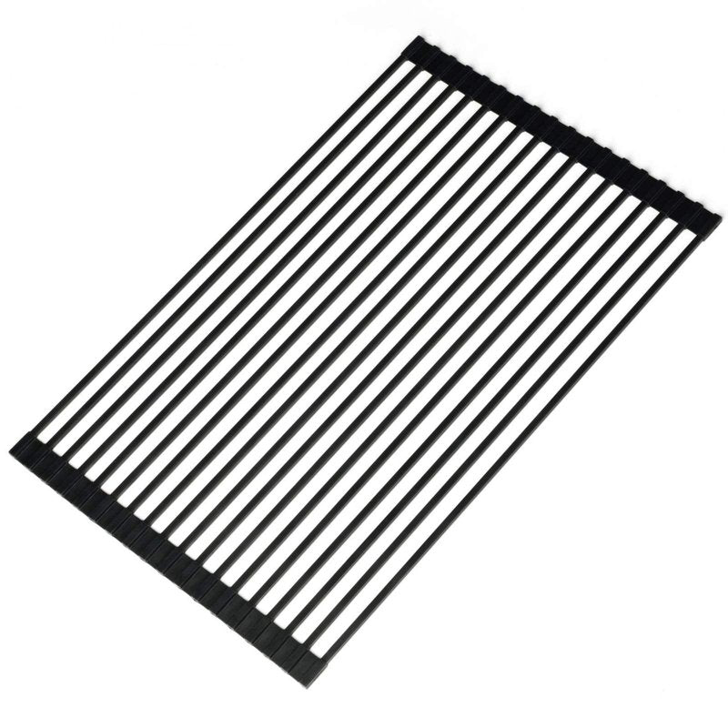 Ahyuan Large Roll up Dish Drying Rack 20.5'' Silicone Over Sink Dish Drying Rack Cubic Silicone Wrapped Steel Solid Bars Dish Racks for Kitchen Counter Sink Drying Rack (Matte Black, Large20.5"Lx13"W)