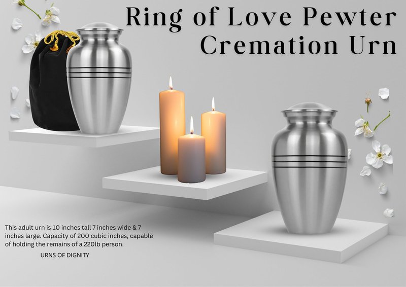 Cremation Urn Ring of Love Pewter Classic Urn for Human Ashes – ERN for Funeral, Columbarium or Home Cremation ERN for Human Ashes Personal Funeral Urn. (Pewter Adult)