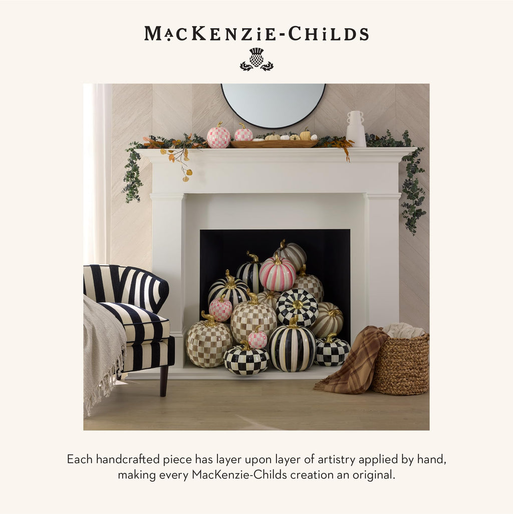 MACKENZIE-CHILDS Mini Pumpkin, Resin Halloween Home Decor, Brown-and-White Mocha Check