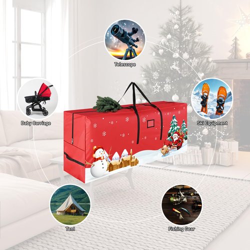 ABXMAS Christmas Tree Storage Bag, Fits Up 9 Ft Tall Artificial Trees with Reinforced Handles, Beautiful and Durable 600D Oxford Xmas Tree Storage Bag, Red