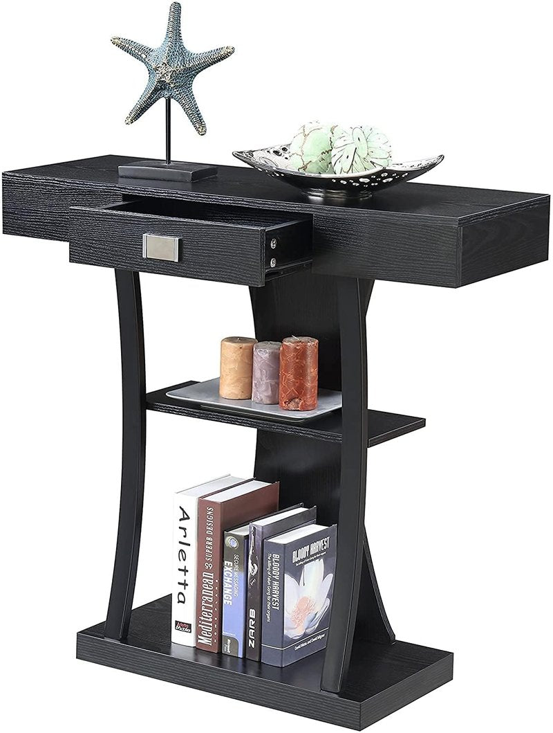 Convenience Concepts Newport Harri Console Table 36" - Modern Sofa Table with Storage Shelves, One Drawer Narrow Entryway Hall Table for Living Room, Black