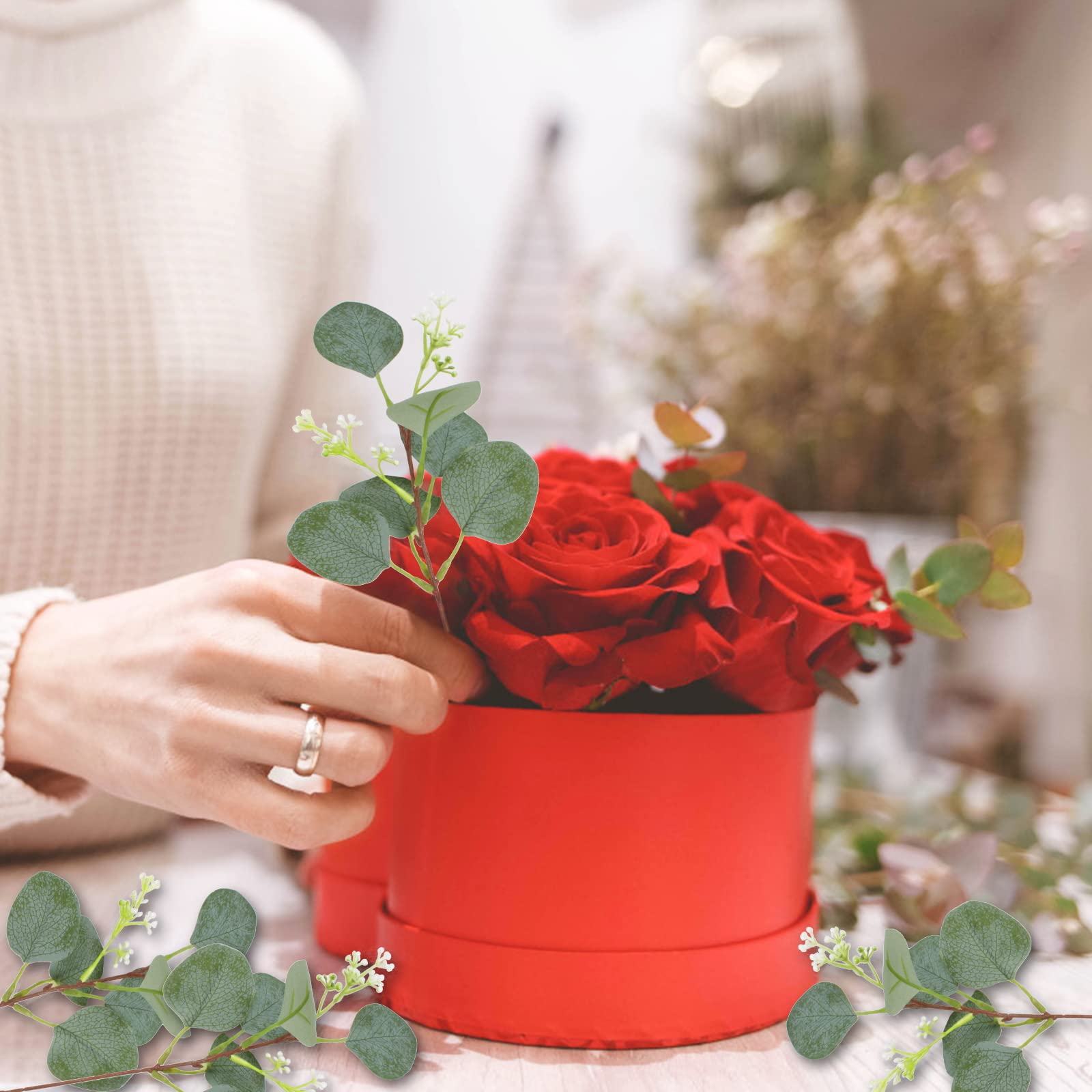 ZeKonan 120 PCS Artificial Eucalyptus Stems Bulk Faux Silver Dollar Leaves for Vase Bouquets Baby Eucalyptus Leaves for Family Wedding Center Flower Arrangement