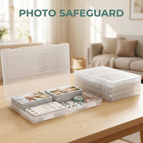 Hiceeden 4-Pack Plastic Project Cases - Slim Document Holders for 8.5"x11" Files & Scrapbook Storage