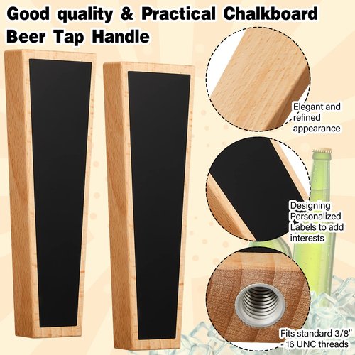Queekay 2 Pcs Chalkboard Beer Tap Handles Wooden Walnut Keg Tap Handle with Chalk Markers Taps Handles Gift for Beer Bar Lovers Home Brewers Bars Restaurant Wedding (Log)
