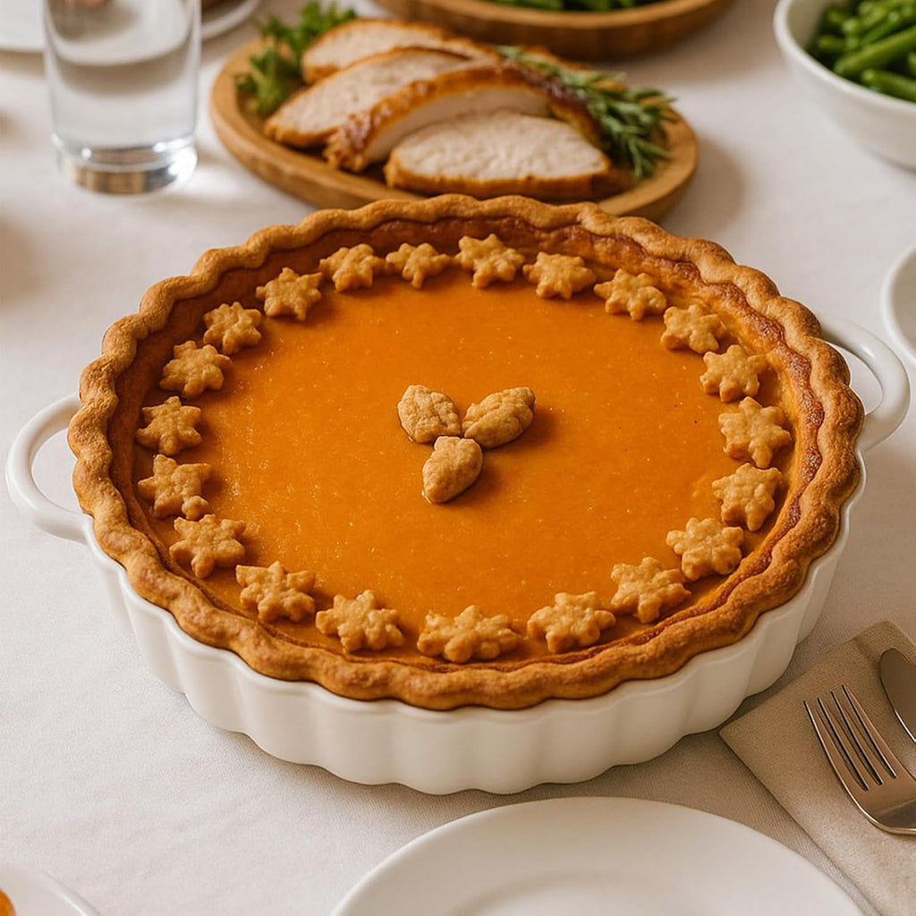 Skiennix Deep Ceramic Pie Pan - 10x2 Inch with Easy Grip Handles | Lead-Free, Oven & Dishwasher Safe, Ideal for Baking Pies, Quiches, and Casseroles