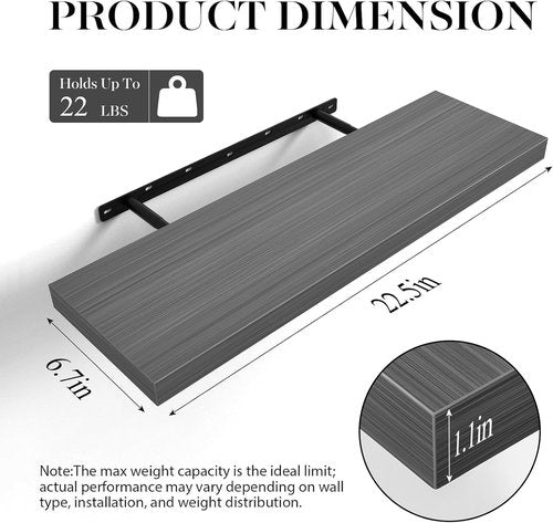 BAYKA Floating Shelves - Rustic Grey Wall-Mounted Wood Shelves for Bathroom, Bedroom, Living Room | Set of 3 (22.5 Inches)