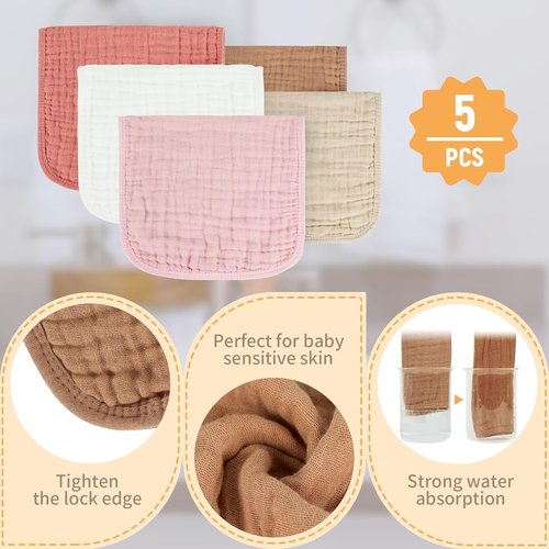 MIGIOL Muslin Burp Cloths - 100% Cotton Soft & Absorbent Baby Burp Cloths | 10x20 Inches, Unisex