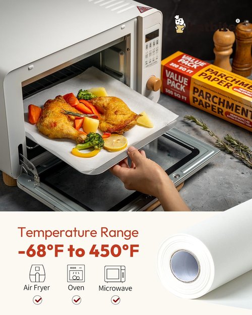 Katbite Parchment Paper Roll - 2 Pack of 15in x 242ft Non-Stick Baking Paper with Serrated Cutter for Cooking & Air Frying