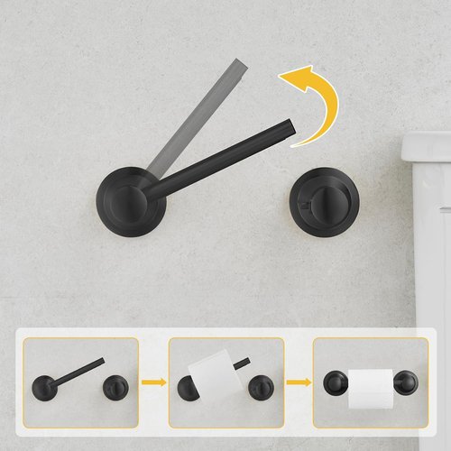 BESy Wall Mounted Toilet Paper Holder - Rustproof Design with Flexible Pivoting Handle | Matte Black Stainless Steel