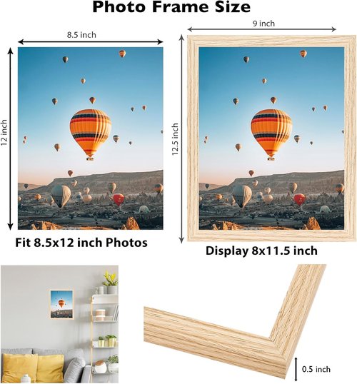 JCJMY Picture Frame - 8.5x12 Wall Mount or Tabletop Display | Shatter-Resistant Plexiglass, Natural Finish