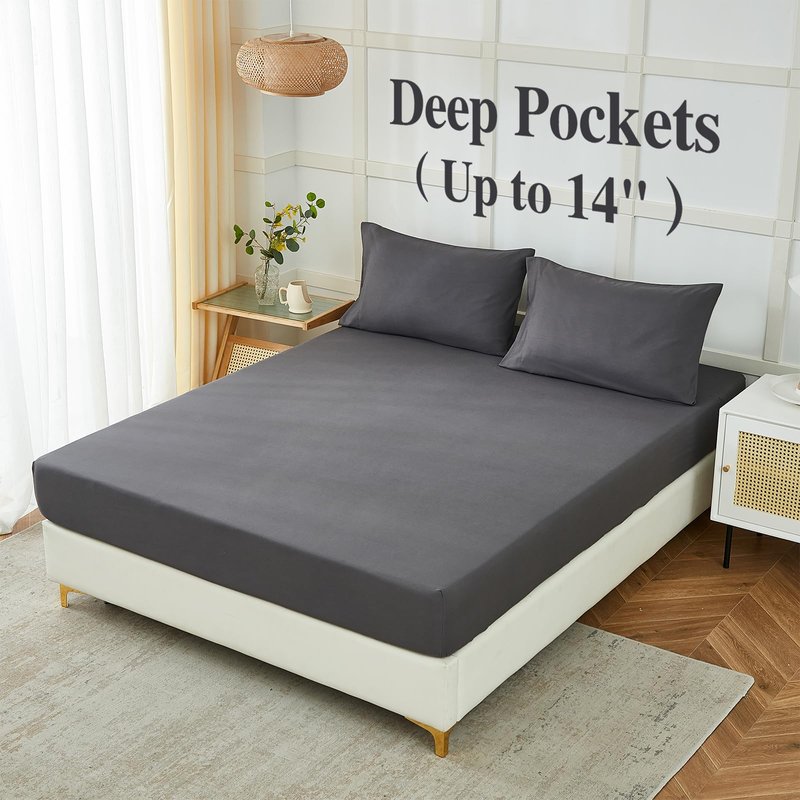 ILAVANDE Grey Sheets Set,Super Soft Microfiber Bed Sheets Set-Wrinkle Free & Breathable-14 Deep Pocket Queen Size Sheets (Dark Gray, Queen)