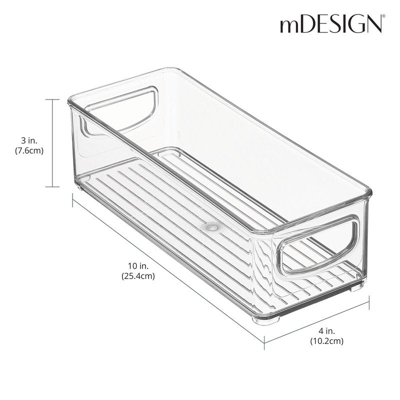 mDesign Plastic Stackable Small Organizing Bin Kitchen Pantry Cabinet, Refrigerator, Freezer Food Organization Storage Bins with Handles, Drawer Container Organizer, Ligne Collection, 4 Pack - Clear