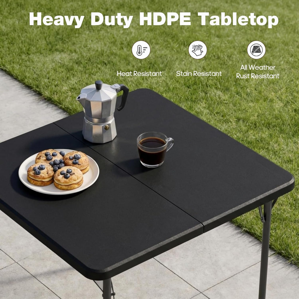 Regine Folding Table - 34" Square Portable Table for 4, 330lbs Capacity, Heavy-Duty Steel Legs, Black