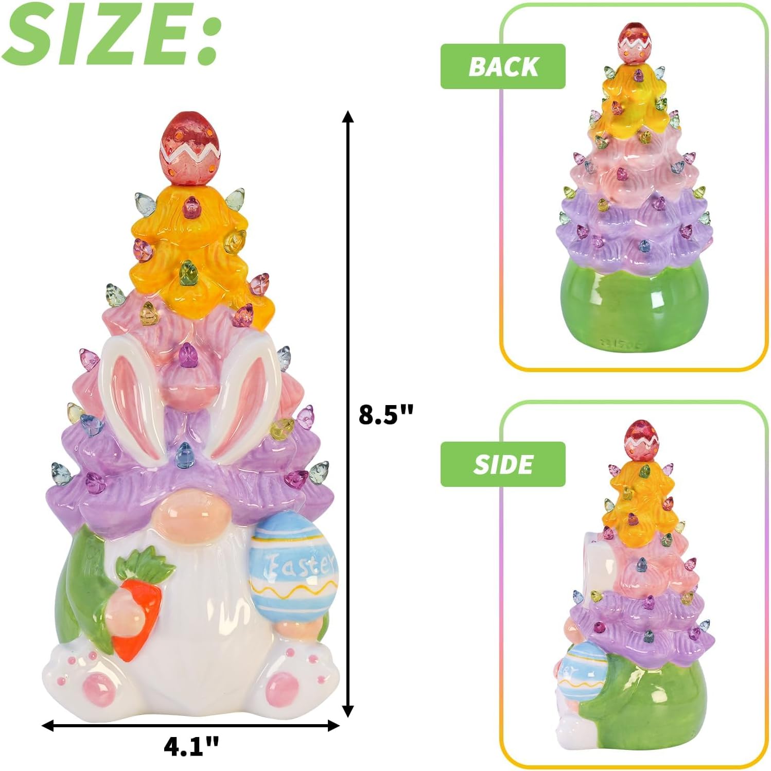 Timer Easter Decorations - Light Up Bunny & Gnome Ceramic Tree Decor | Spring Centerpieces