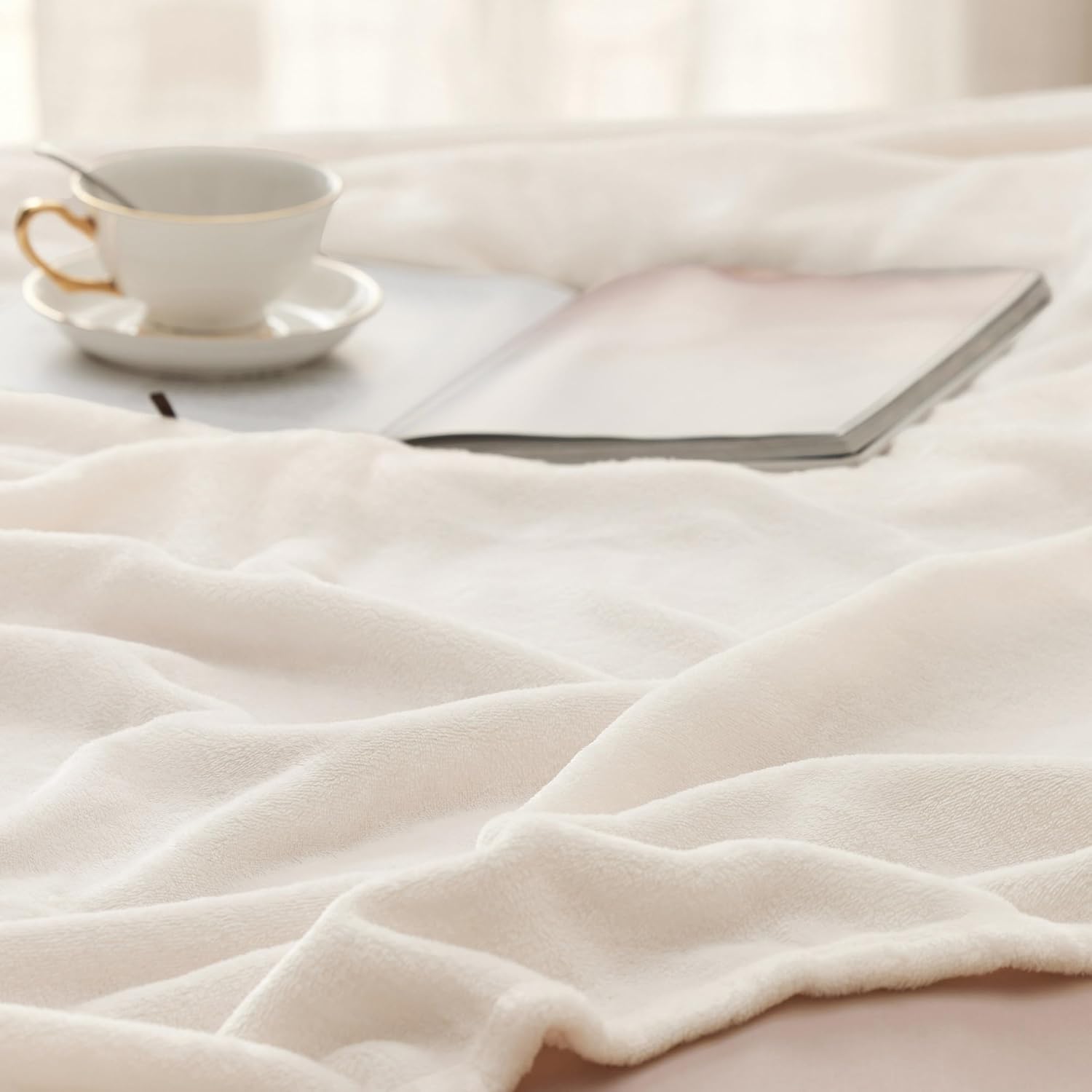 Bedsure GentleSoft Fleece Blanket - Queen Size Cream Plush & Cozy Microfiber, 90x90 Inches for Mother's Birthday Gifts