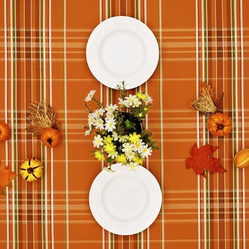 ASPMIZ Autumn Fall Tablecloth for Thanksgiving, Gingham Buffalo Plaid Table Cloth, Checkered Waterproof Spillproof Table Cover for Dinner Kitchen Party Holiday Decor, Yellow Orange, Oval 60 x 84 Inch