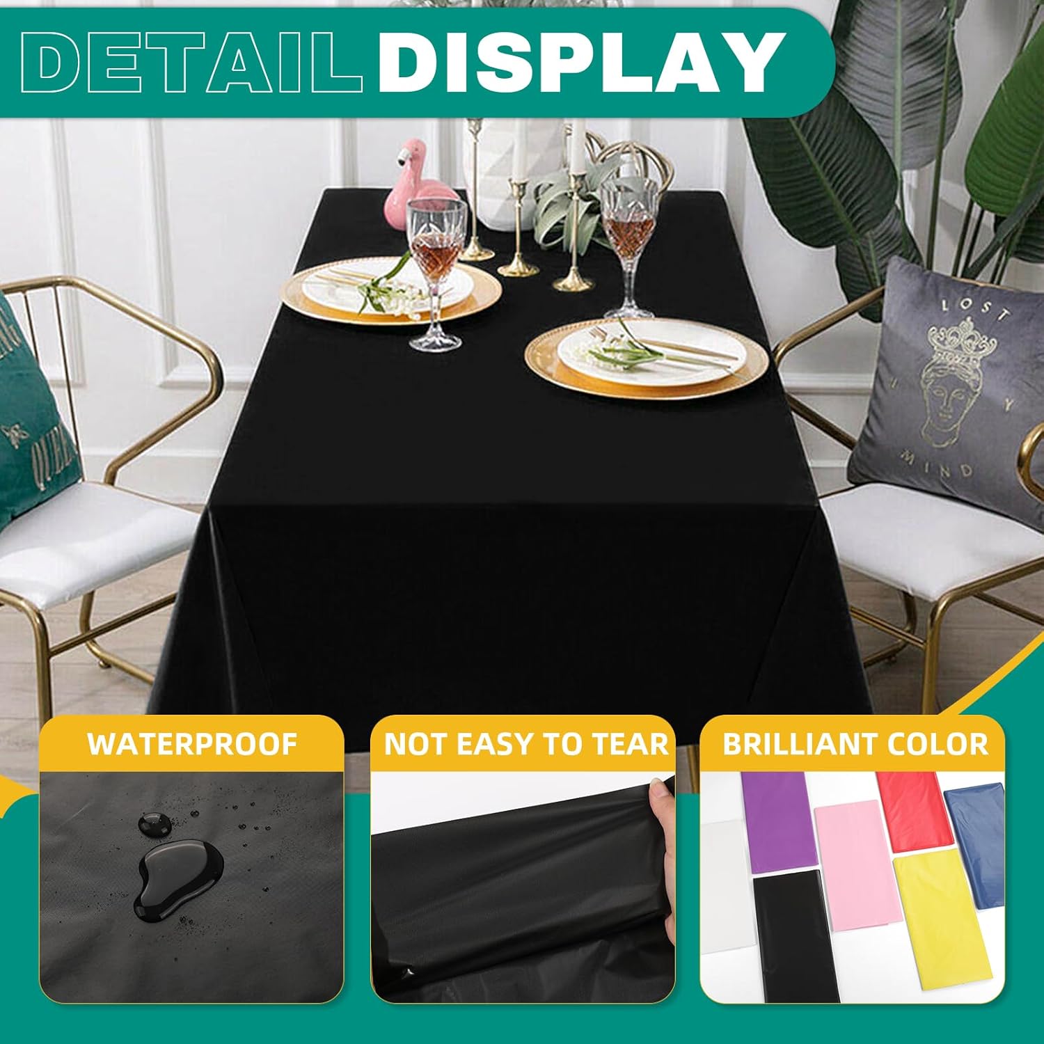 RowinsyDD Disposable Black Plastic Table Cloths - 20 Pack, 54 x 108 Inches for Parties & Events
