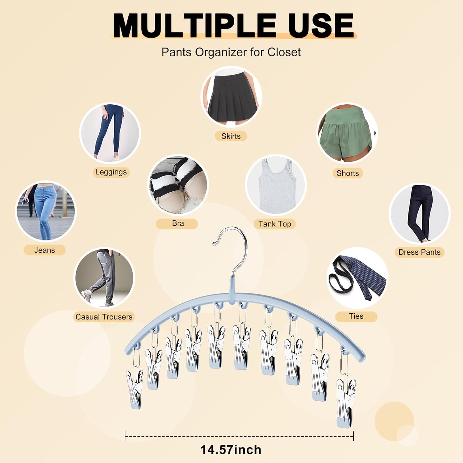 Volnamal Legging Organizer - Metal Yoga Pants Hanger with Rubber Coating | 4 Pack Holds 40 Leggings, Space-Saving Design, Blue