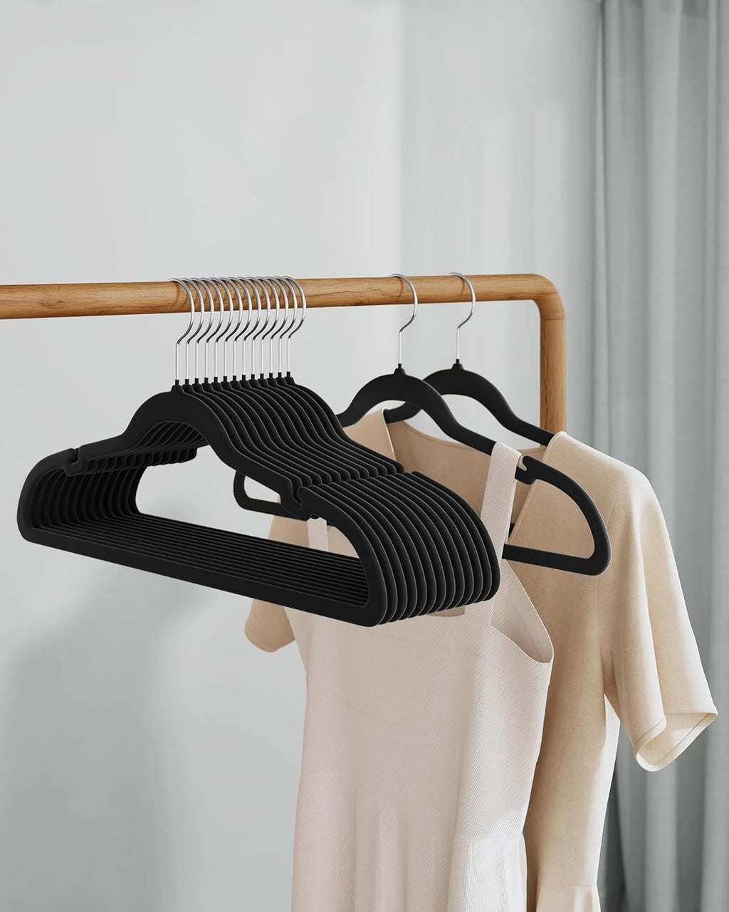 SONGMICS Velvet Hangers - 60 Pack Non-Slip Clothes Hangers with 360° Swivel Hook | Ink Black