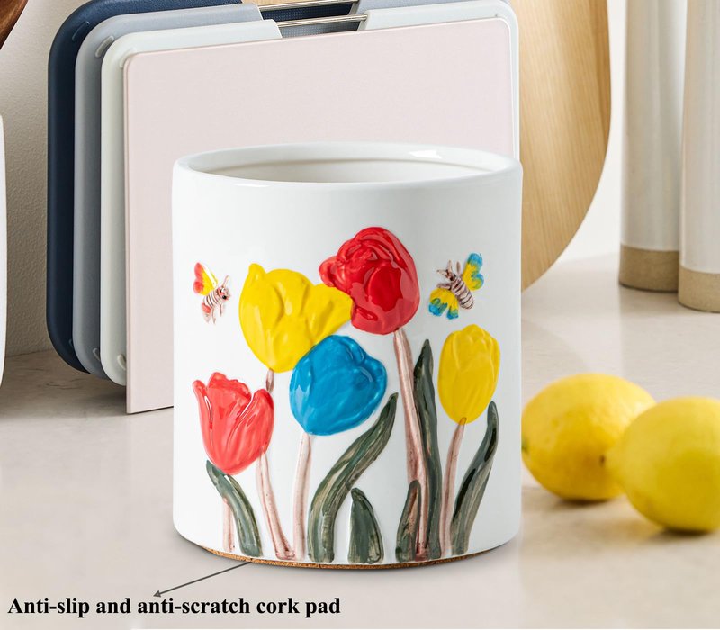 GABROC Tulip Ceramic Kitchen Utensil Holder White