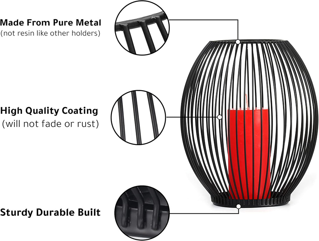 OLEEK Outdoor Candle Holders - Black Wire Pillar Candle Holders for Patio & Table Centerpiece - Iron Lantern Decor