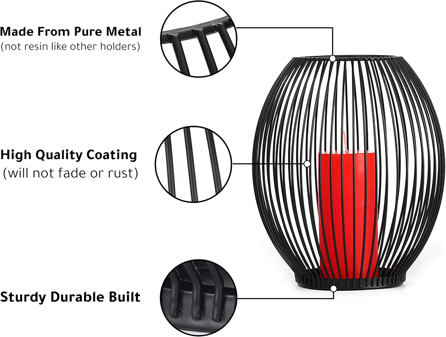 OLEEK Outdoor Candle Holders - Black Wire Pillar Candle Holders for Patio & Table Centerpiece - Iron Lantern Decor