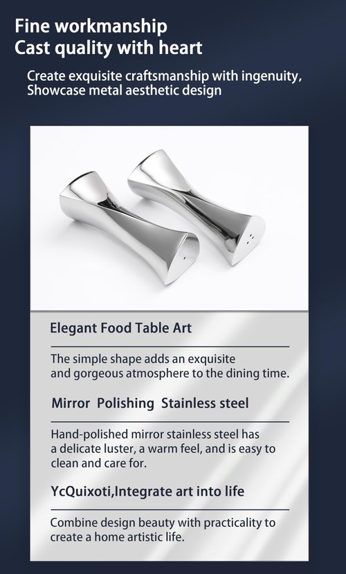 YcQuixoti Salt and Pepper Combo Set，2-Piece, Triangular Prism, Mirror Finish, 18/8 Stainless Steel Seasoning Jars, for Table, RV, Camping, BBQ