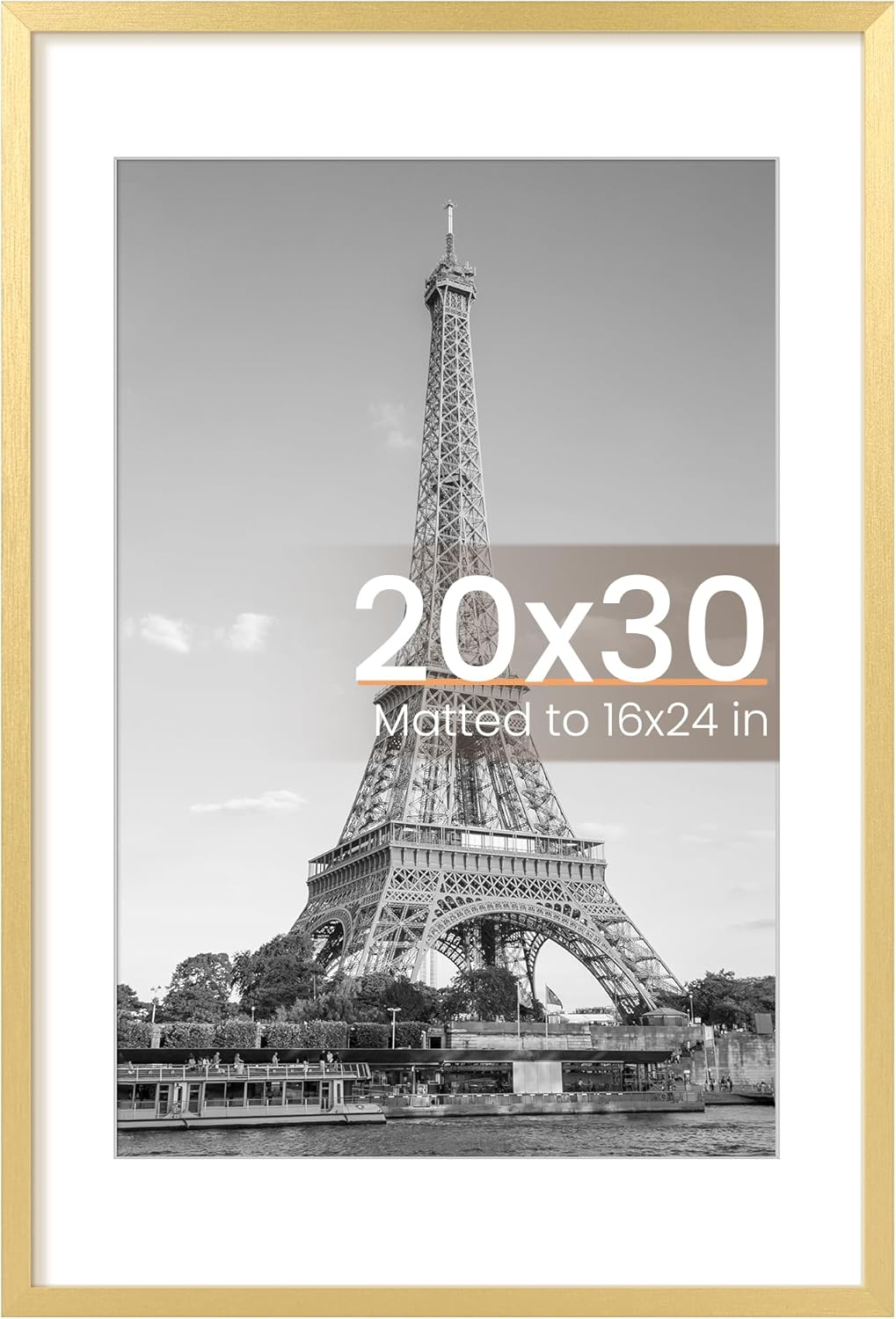 Upsimples 20x30 Poster Frame - Elegant Gold Wall Display for 16x24 Pictures with Mat or 20x30 Without Mat