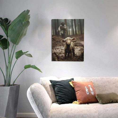 FOSMXA Jesus & Lamb Canvas Wall Art - Inspirational Christian Decor for Bedroom & Living Room | 12x16 Inch