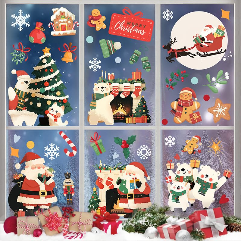 Dream Loom Christmas Window Clings - 9 Sheets Colorful Static Stickers for Glass Surfaces