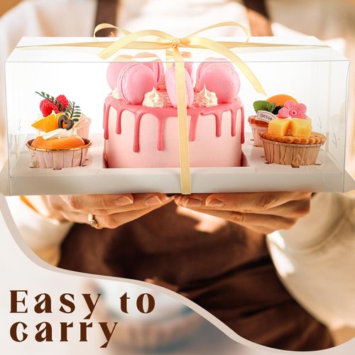Sayglossy 6 Pack 1+4 Bento Cake Boxes Bento Cakes and Cupcakes Combo Clear Box Fit 4 Cupcakes and 1 Mini Cake for Valentine's Day Wedding Birthday Party Treats Donuts Muffins Bakery Supplies