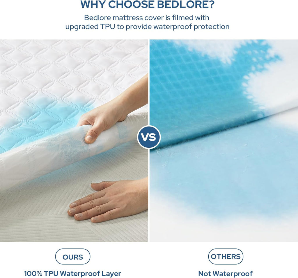 Skiennix Waterproof Mattress Protector - Noiseless Queen Size Pad with Deep Pocket (6-18 Inches) | Soft & Washable Cover for Home & Hotel