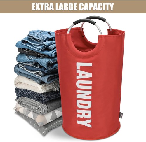 DOKEHOM 90L Large Laundry Basket - Collapsible Freestanding Hamper in Red for Easy Storage