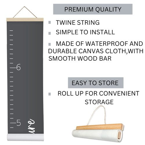 Morxy Canvas Growth Chart for Kids - Unisex Kids Room Wall Decor - Measuring Height Chart- Wall Tape with Height Chart for Kids (Canvas, Loved Beyond Measure Dark Gray)
