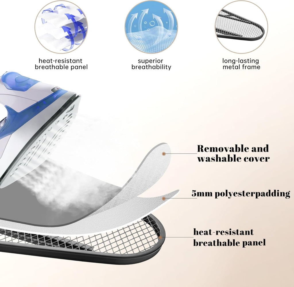 Skiennix Ironing Board - Compact Space-Saver with Heavy-Duty Padding | 13 x 43 Inches - Grey