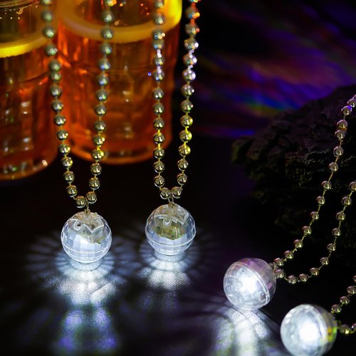 Henoyso LED Disco Ball Necklaces - 24 Pcs Light-Up Party Favors for 70s Disco Costumes | Fun Stage Props