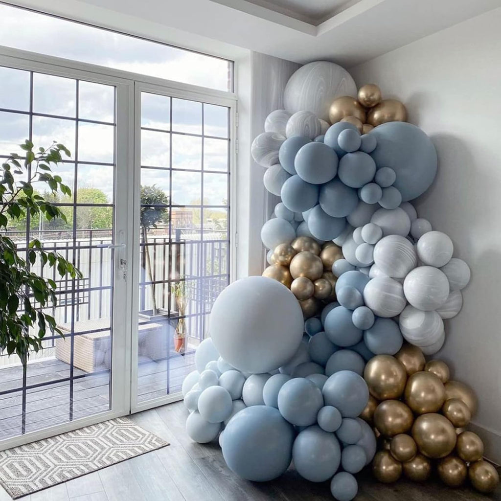 Voircoloria Dusty Blue Balloons - 130pcs in Various Sizes for Baby Showers, Weddings & Parties