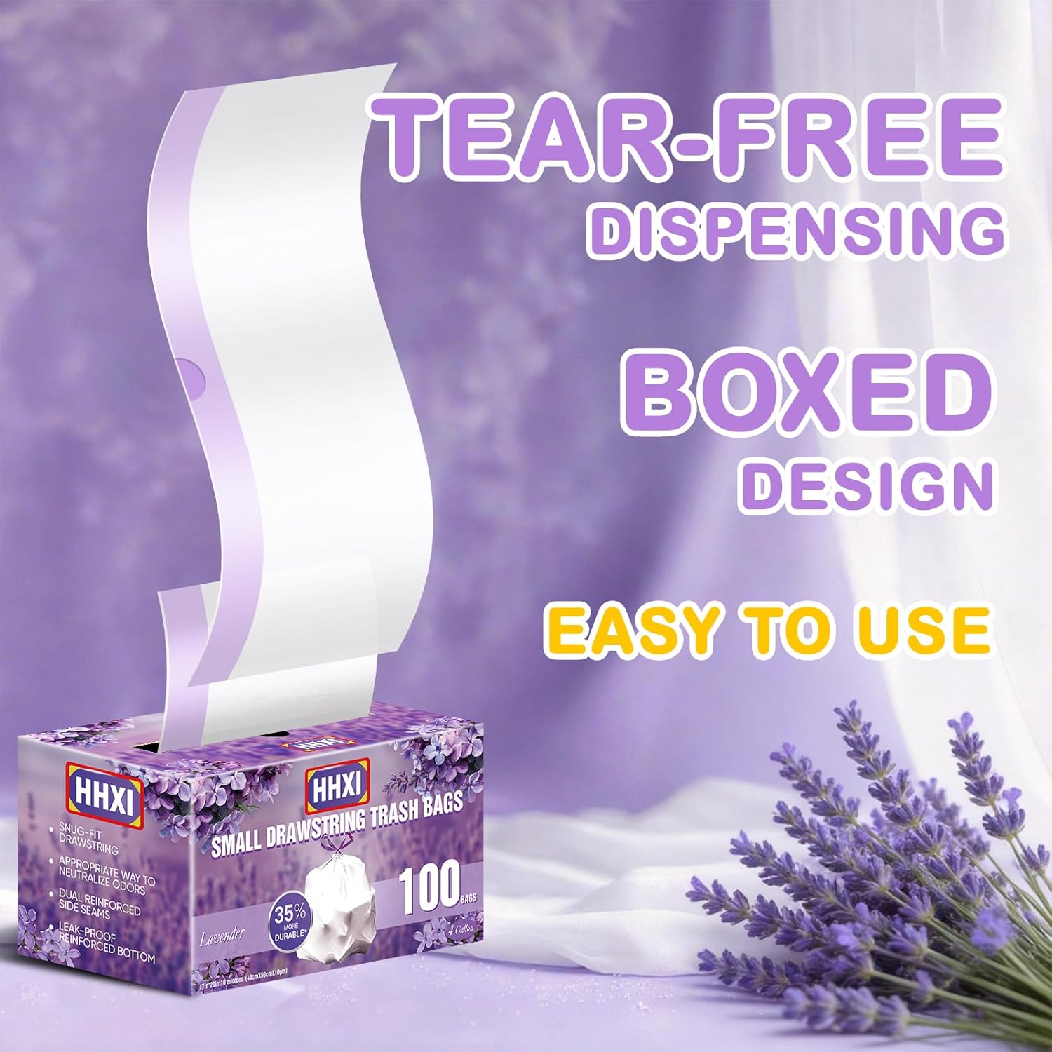 Skiennix Lavender Scented Trash Bags - 4 Gallon Odor Resistant Drawstring | 100 Count