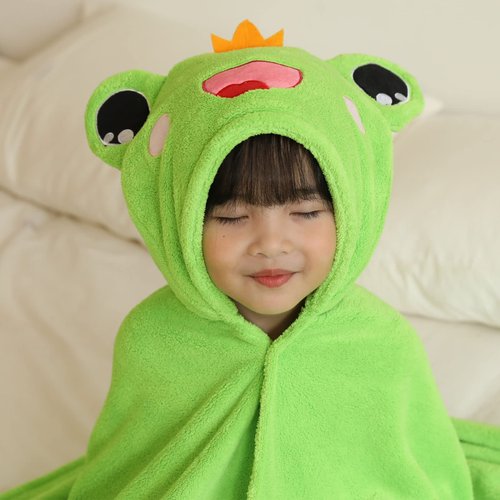 LPLSROAD Kids Bath Towel with Hooded Oversized Beach Towels Toddlers Boys Girls Bathrobe for Pool Beach Bathroom (27"x55" for 1-5Y, Green Frog)